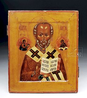 19th C. Russian Icon - St. Nicholas
