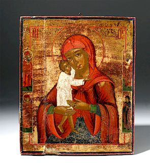 19th C. Russian Virgin of the Kiss Mother of God Icon