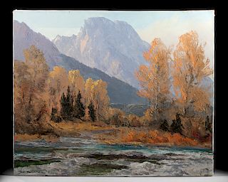 Signed 20th C Bill Freeman Painting - River in Autumn