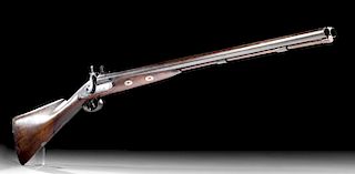 19th C. English Wood & Steel Double Barrel Shotgun