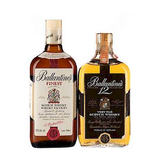 Ballantine's. 12 años y Finest. Scotch whisky. Escocia. Piezas: 2. Uno en estuche de madera.