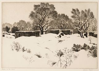 Gene Kloss, Adobes in the Snow, 1944