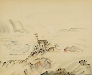 Olive Rush, Untitled (Landscape with Antelope)