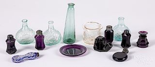 Collection of glass scent bottles, inkwells, etc.