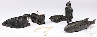 Five Inuit stone carvings