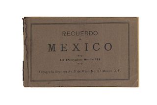 Brehme, Hugo. Recuerdo de México. 10 Postales Serie III. México, 1900. Cuadernillo con foto-postales de sitios y piezas precolombinas.