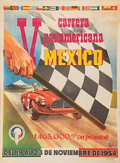 Aguilar. V Carrera Panamericana. México, 1954. Póster a color, 93.5 x 68.7 cm.