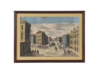 Habermann, Francois Xavier. L’Entré Triumphale de Troupes Royales a Nouvelle Yorck. Augsburg, 1778.  Grabado, 26 x 40cm. Enmarcado