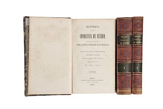 Prescott, William. Historia de la Conquista de México. México: 1844 - 1846. Ilustrados. Piezas: 3.