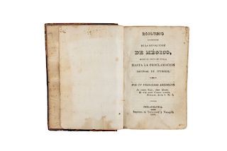 Rocafuerte, Vicente. Bosquejo Ligerísimo de la Revolución de Mégico... Philadelphia: imprenta de Teracrouf y Naroajeb, 1822.