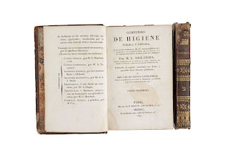 Deslandes, Leopold - Lletor Castroverde, Jose de. Compendio de Higiene Pública Y Privada... París - Méjico, 1827. Tomos I - II. Pzas: 2