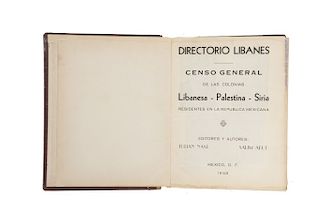 Nasr, Julián - Abud, Salim. Directorio Libanés. Censo General... México, 1948. Texto en español y árabe. 31 escudos de armas a color.