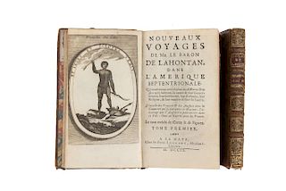 Lahontan, Louis. Nouveaux Voyages... dans l'Amerique Septentrionale - Memoires de L'Amerique Septentrionale. La Haye, 1709. Pzas: 2.