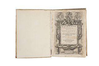 Gambara, Lorenzo. Rerum sacrarum liber cum argumentis Iacobi Pacti Siculi Mamertini. Amberes, 1577. Portada ilustrada y 55 grabados.