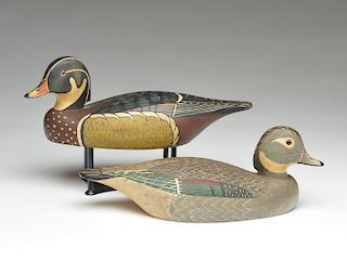 Pair of wood ducks, Wildfowler Decoy Factory, Point Pleasant, New Jersey.