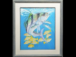 "Rooster Fish" an watercolor on paper, Guy Harvey (b. 1955)
