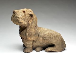 Carved wooden basset hound.