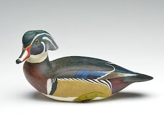 Wood duck drake with turned head and carved feet, Corbin Reed, Cape Charles, Virginia.