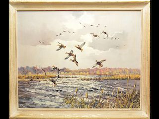 "Black duck," an oil on canvas by Hugh Monahan (1914-1970).