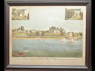 Colored lithograph of the Seneca Point Club near Charlestown, Maryland.