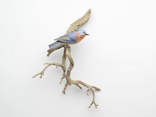 Set of six full size songbird carvings, Ernie Muehlmatt.