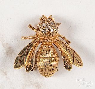 18K yellow gold diamond and gemstone bee pin