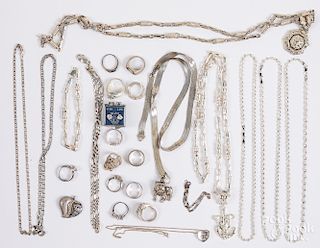 Collection of jewelry, mostly silver