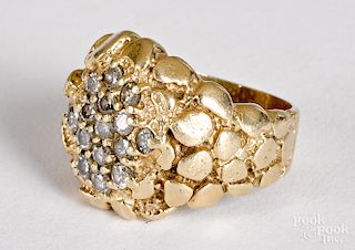 Men's 14K yellow gold diamond cluster ring