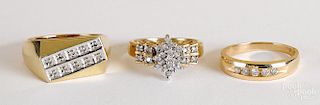 Two 14K gold and diamond rings, etc.