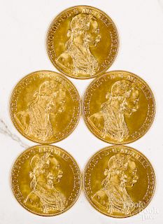 Five Austria 1915 four Ducat gold coins