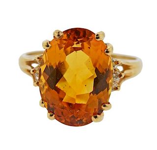 14k Gold Citrine Diamond Ring 