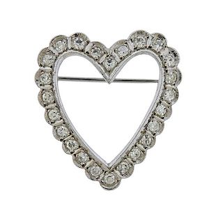 14k Gold Diamond Heart Brooch Pin 