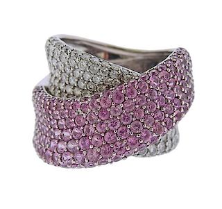 14k Gold Pink Sapphire Diamond Crossover Ring 