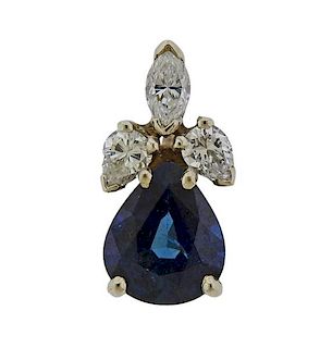 14k Gold 1.65ct Sapphire Diamond Pendant 