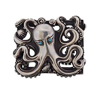 Kieselstein Cord Sterling Silver Turquoise Octopus Belt Buckle