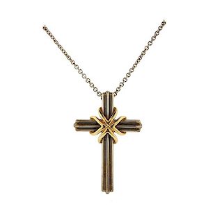 Tiffany &amp; Co Sterling Silver 18K Gold Cross Pendant Necklace