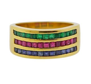 18K Gold Color Gemstone Half Band Ring