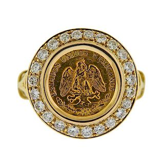 18k Gold Diamond Coin Ring 