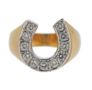 14k Gold Diamond Horseshoe Ring 