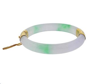 14k Gold Jade Bangle Bracelet 