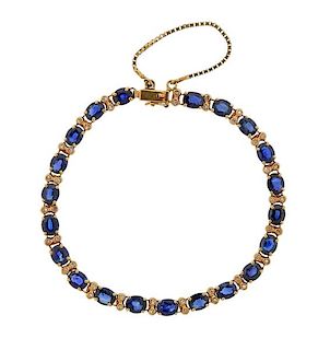 14k Gold Diamond Blue Stone Bracelet 