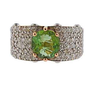 21K Gold Diamond Green Stone Ring