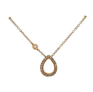 18k Rose Gold Diamond Teardrop Pendant Necklace 