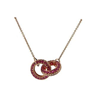 14k Rose Gold Ruby Diamond Pendant Necklace 
