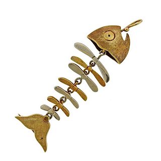 18k Gold Fish Bone Pendant Brooch Pin 