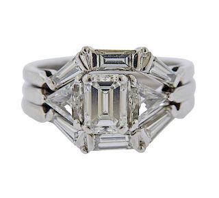 Jabel 18k Gold Emerald Cut Diamond Engagement Bridal Ring 