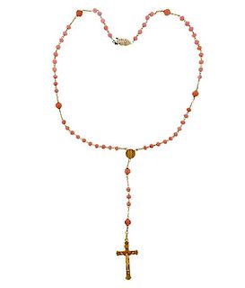 Antique French Gold Coral Bead Rosary Necklace
