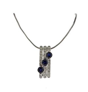 14K Gold Diamond Sapphire Pendant Necklace
