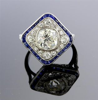 Art Deco Platinum 1.70ct Old Mine Diamond Engagement Ring 