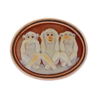Amedeo Rose Silver See Hear Speak No Evil Monkey Cameo Ring